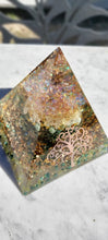 Load image into Gallery viewer, 15cm Organite pyramid with real healing Crystals and EMF protection. Tree of life