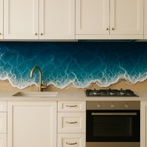 💎 Coastal Elegance Resin Splashback – Custom Kitchen Feature Wall 💎