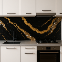 Load image into Gallery viewer, Luxury Resin Kitchen Splashback – Black, Gold &amp; Crystal Elegance