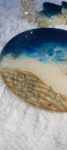 Load image into Gallery viewer, Resin Silver starfish platter with real sand, turquoise gems. Opal flakes and Silver leaf