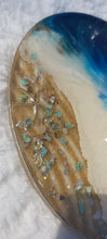 Load image into Gallery viewer, Resin Silver starfish platter with real sand, turquoise gems. Opal flakes and Silver leaf