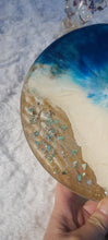 Load image into Gallery viewer, Resin Silver starfish platter with real sand, turquoise gems. Opal flakes and Silver leaf