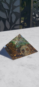 Organite pyramid with real healing Crystals and EMF protection. Tree of Life