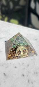 Organite pyramid with real healing Crystals and EMF protection. Tree of Life