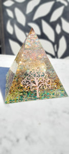 15cm Organite pyramid with real healing Crystals and EMF protection. Tree of life