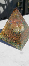 Load image into Gallery viewer, 15cm Organite pyramid with real healing Crystals and EMF protection. Tree of life