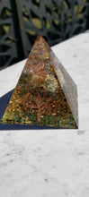 Load image into Gallery viewer, 15cm Organite pyramid with real healing Crystals and EMF protection. Tree of life