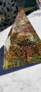 15cm Organite pyramid with real healing Crystals and EMF protection. Tree of life