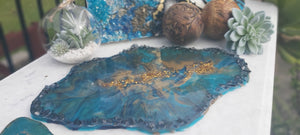 High gloss resin platter, centrepiece Geode style