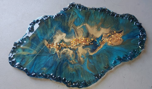 High gloss resin platter, centrepiece Geode style