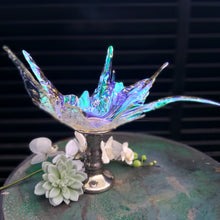 Load image into Gallery viewer, Irridised Aqua Centrepiece Vase Candleholder