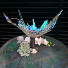 Load image into Gallery viewer, Irridised Aqua Centrepiece Vase Candleholder