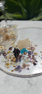 Resin Serving Platter with real crystals, opal flakes and butterfly