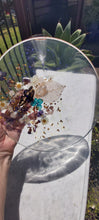 Load image into Gallery viewer, Resin Serving Platter with real crystals, opal flakes and butterfly