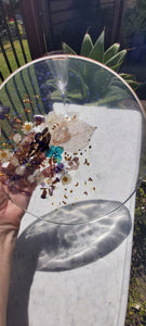 Resin Serving Platter with real crystals, opal flakes and butterfly