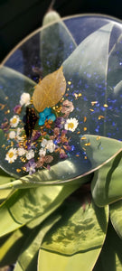 Resin Serving Platter with real crystals, opal flakes and butterfly