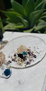 Resin Serving Platter with real crystals, opal flakes and butterfly