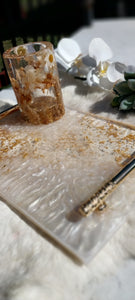 Resin Platter with pearlescent white and 24k Gold Leaf with designer gold handles - Sold - orders taken