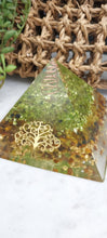 Load image into Gallery viewer, Organite Healing Pyramid with real Crystals and Chakra Energy tower. Tree of life
