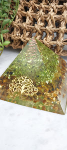 Organite Healing Pyramid with real Crystals and Chakra Energy tower. Tree of life