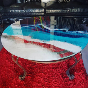 SOLD Brass base and Legs Resin Coffee Table