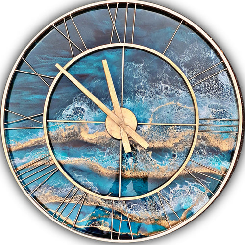 Ocean Beauty - Resin clock with roman numerals - SOLD
