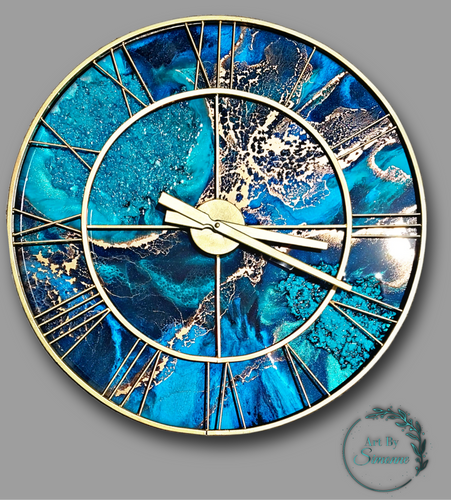 Resin Clock with metallic gold highlights- Original one off piece of functional art -Sold - order yours today