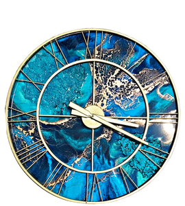 Resin Clock with metallic gold highlights- Original one off piece of functional art -Sold - order yours today
